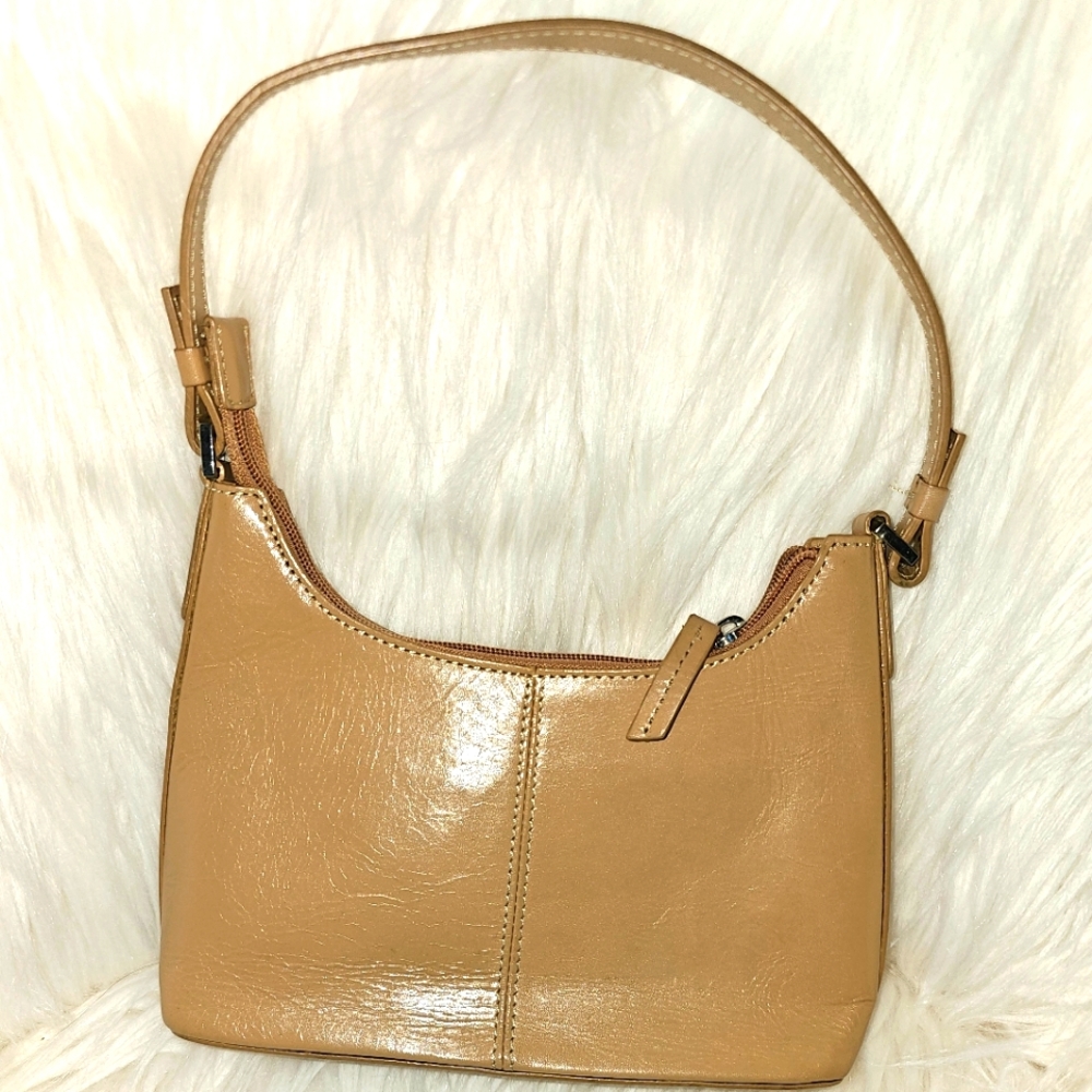 Vintage Nordstrom brand tan small shoulder bag